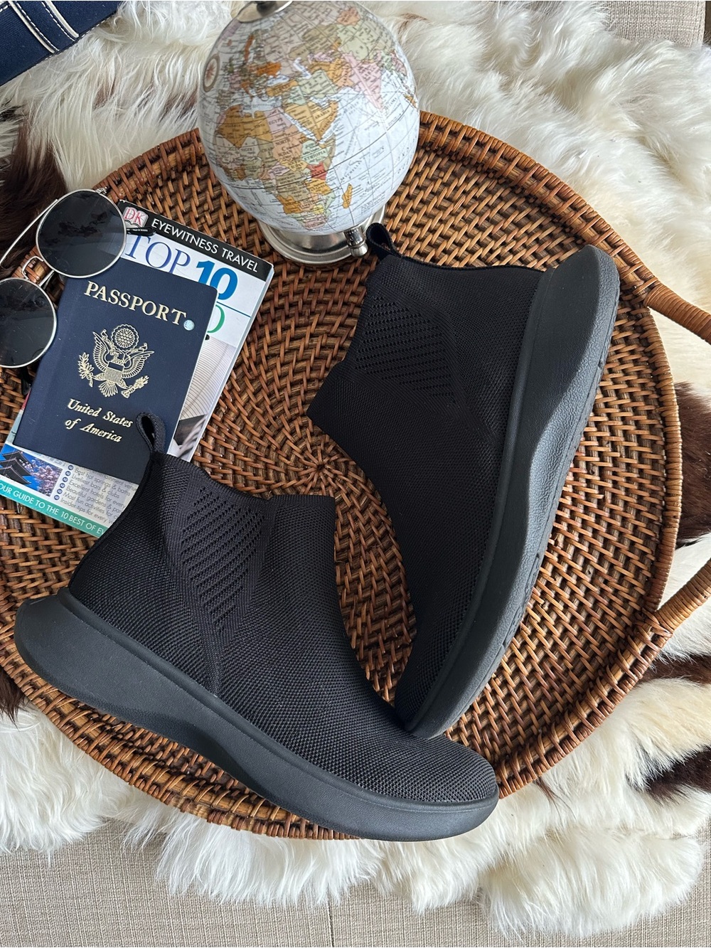 VIVAIA Black Urban Sneaker Round Toe Boots Knit Slip-On Ankle Boots Size 37